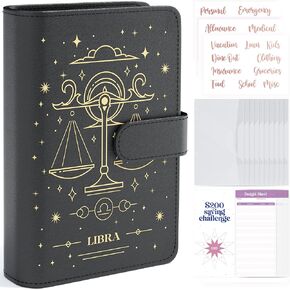 SOUL MAMA Zodiac Budget Binder with Cash Envelopes for Budgeting – Black Scorpio A6 Binder, Money Organizer for Cash Binder, Money Saving Binder with Budget Envelopes & Rose Gold Stickers