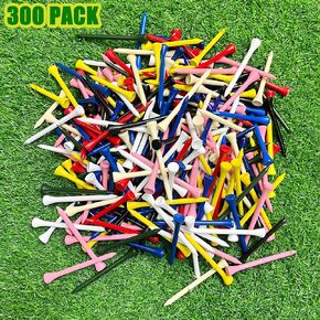 Golf Tees Wood, 300 Counts Wooden Golf Tees 3-1/4 & 2-3/4 & 2-1/8 Combo Pack, Multiple Colors Less Friction Professional Tees for Golf Training