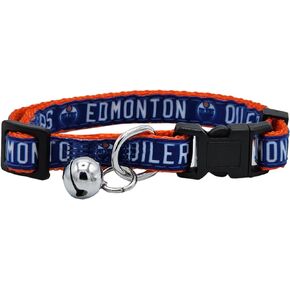 NHL CAT Collar Edmonton Oilers Satin Cat Collar Hockey Team Collar for Dogs & Cats. A Shiny & Colorful Cat Collar with Ringing Bell Pendant