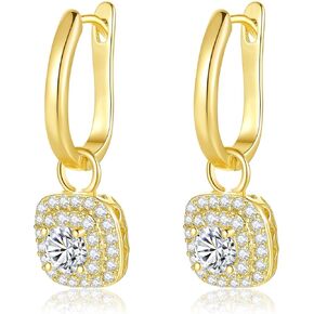 Small Gold Dangle Hoop Earrings for Women Hypoallergenic 14k Gold Plated Dainty Lightweight Cubic Zirconia Geometric Drop Earrings for Girls