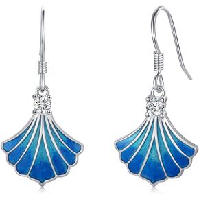 Shell Earrings for Women S925 Sterling Silver Hook Drop Blue Sea Earrings Dangle Cubic Zirconia Hypoallergenic Earrings for Women Girls Popular Sliver Earrings Jewelry Gift