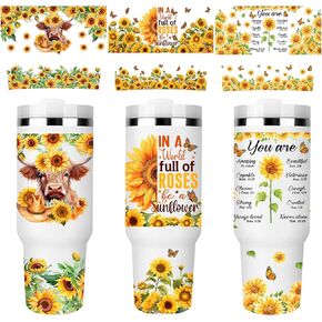 Romart UV DTF Cup Wraps: 6 Sheets Sunflower Inspirational Bible Verses Quotes UV DTF Cup Wraps for 40 oz Tumblers, Butterfly Highland Cow Print UVDTF Cup Wrap Transfer Stickers for 40oz Glass Cups