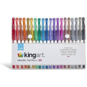 KINGART 400-20 Metallic Rollerball Gel Pens, Set of 20 Shiny Colors with Soft-Grip Comfort, XL Ink Cartridge - Ink, Great for All Ages, Writing, Coloring, Doodling, Scrapbooking, Journaling & More