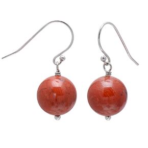 Joseph Brothers Handmade Red Jasper Round Stone Ball Dangle Earrings for Women, 12 MM