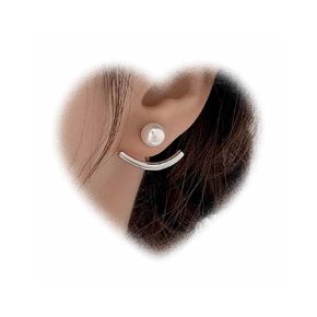 Pearl Jacket Earrings for Women Bohemian Pearl Arc Earrings Silver Pearl Stud Earrings Arc Bar Earrings Vintage Front Back Earrings Jewelry for Girls Gifts