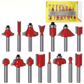 Router Bits Set 15 Piece Set of 1/4 Handle Woodworking milling Cutter Set, Woodworking Carving Electromechanical Woodworking milling/Trimming Machine Cutter Head