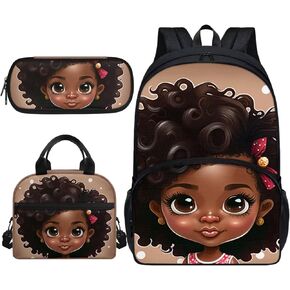 Afro Black Girl Kids Backpacks for Girls 8-10 Elementary Middle School Bags Teen Bookbags Set School Backpack with Lunch Box and Pencil Case