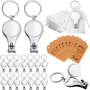 30 Set Silver Nail Clipper Keychain Bottle Opener with Tag Cards Organza Bags for Party Wedding Favor Souvenirs Guest Gift(Classic Style)