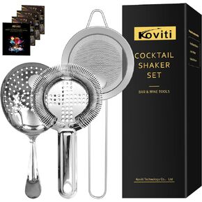 Cocktail Strainer-Stainless Steel Bar Tools Bartender Cocktail Strainer Set:Hawthorne Strainer,Julep Strainer and Conical Fine Mesh Strainer