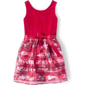 The Children's Place girls Sleeveless Floral Knit To Woven Dress