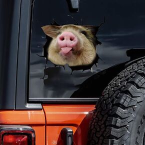 3D Pet Pig Sticker Custom Window Car Sticker Decal pet Fun Piggy Lover Sticker Cracking car Sticker Glass Refrigerator Sticker car Decal (C)