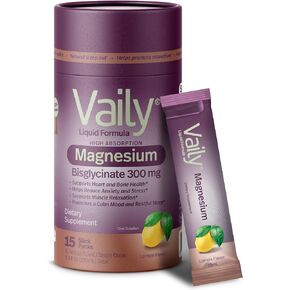 Vaily® Liquid Magnesium Supplement 300 mg - Enhanced Absorption, Heart & Bone Health - Helps Calm Restful Sleep - Liquid Magnesium Bisglycinate for Adults - Lemon Flavor,15PK