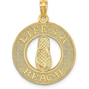 Avariah Solid 14K Yellow Gold LIFES A BEACH Circle W/Flip-Flop Charm - 24.7mm