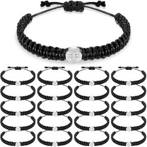 20 Pcs Catholic Bracelet Saint Benedict Medal Bracelet Adjustable Cord String Bracelet Religious Gifts for Men Women