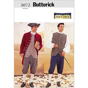 Butterick B3072 Revolutionary War Historical Men's Costume Sewing Pattern, Sizes 44-48