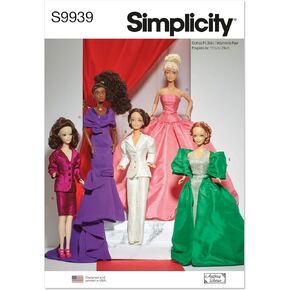 Simplicity 11.5" Doll Clothes Sewing Pattern Packet by Andrea Schewe Design Code S9939, Multicolor