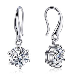 Silver Cubic Zirconia Drop Dangle Earrings 8mm Round CZ Earrings for Women Hypoallergenic Classic Diamond Earrings for Gift