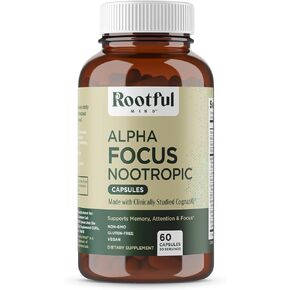 Alpha Focus Nootropic - Memory and Focus Brain Booster Supplement with Choline, Citicoline, GPC, L-Tyrosine, Bacopa Monnieri, DMAE, Gingko Biloba, Lion's Mane, Niacinamide - 60 Capsules