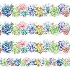 Whaline 32.8ft Succulent Bulletin Board Borders Colorful Watercolor Plant Die-Cut Rolled Border Trim for School Classroom Office Chalkboard Decoration