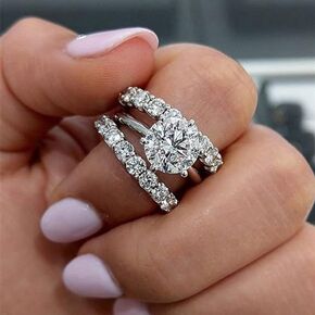 LIOYSIUT 14K مطلية بالذهب 925 خواتم من الفضة الاسترليني ثلاثة في واحد مجموعة رائعة من خواتم الزركونيا المكعبة لخواتم زفاف Dianmond القابلة للتكديس مجموعة للنساء مقاس 7