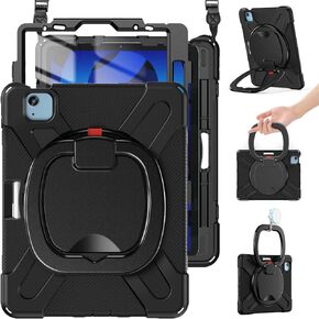 BRAECN iPad Pro 12.9 Case 2022/2021/2020/2018: Heavy Duty Shockproof Cover for iPad Pro 12.9 Inch 6th/5th/4th/3rd Generation- Pencil Holder/Rotating Handle Grip/Stable Kickstand/Shoulder Strap, Navy