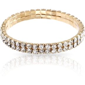 Rhinestone Bracelet for Women - Two Row Rhinestone Stretch Bracelet – Silver or Gold Plated - Sparkling Genuine Crystals - Wedding, Prom, Party, Pageant, Evening Wear, Tennis Bracelet - with Gift Box