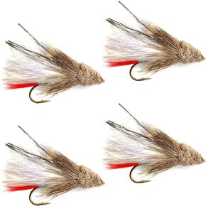 The Fly Fishing Place Streamers - White Marabou Muddler Minnow Streamer Flies - 4 Fly Fishing Flies - Hook Size 8