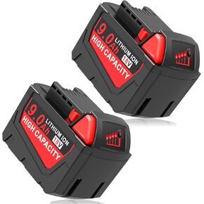 2Pack M-18 9000mAh 18V Lithium Battery Replacement for Milwaukee M-18 48-11-1840 48-11-1828 48-11-1820 48-11-1815 48-11-1850 48-11-1890 2646-22CT 9.0Ah High Output Cordless Power Tool Battery