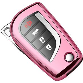 Tukellen for Toyota Key Fob Cover,Special Soft TPU Key Case Cover Protector Compatible with 2018-2020 Camry SE/LE,RAV4 SE,Corolla SE/LE Smart Key-(Pink)