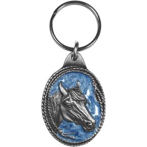Siskiyou KR113E Automotive Metal Key Chain Horse Profile with Rope Border Enameled Details Pewter