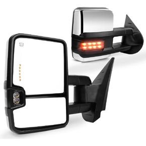 SCITOO Tow Mirrors Compatible with for 2007-2014 For Chevy Silverado For GMC Sierra(07 for New Body) Pickup Truck Mirrors Power Adjusted Heated Turn Signal Width Light Chrome Towing Mirrors LH RH