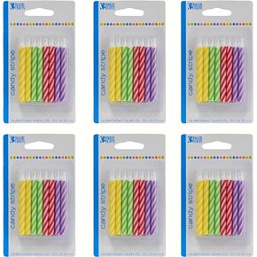 Bakery Crafts Candy Stripe Candles, 144 Candles, Bold Colorful Candles for Celebration Cakes, Birthday, Cupcakes, Multicolored, Extra Large Pack, 6 Packs of 24 Candles