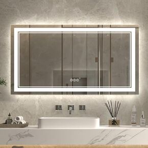 ExBrite 55"x30" LED Bathroom Mirror,Frontlit & Blacklit Lighted Bathroom Mirror with Anti Fog,Dimmable,3 Color Temperature Adjustable,CRI 90+,Horizontal/Vertical Vanity Wall-Mounted Mirror