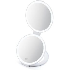 Vanity Mirror Makeup Mirror with Lights & Makeup Mirror with 1X/5X Magnifying Mirror Rechargeable, 3 Color Dimmable, Foldable Travel Mirror with Lights, Portable Travel Makeup Mirror