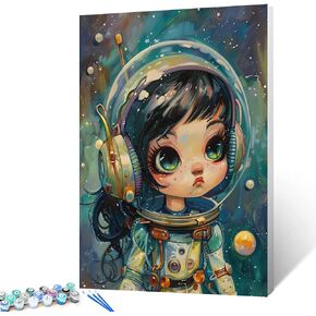 Tucocoo Astronaut Girl Paint by Numbers Kits 16x20 inch Canvas, Beautiful DIY Oil Painting for Adults with Brushes and Acrylic Pigment, Fantasy Cosmonaut Picture for Home Decor Gifts (Without Frame)