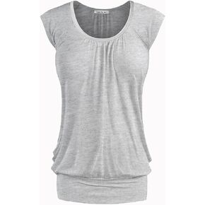 Women's Scoop Neck Sleeveless Pleated Front Blouse Tunic Top