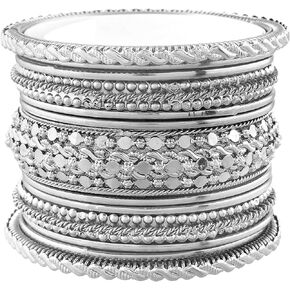 Aheli Women's Oxidized Bohemian Indian Traditional Antique Multiple Textured Bangle Bracelet Set