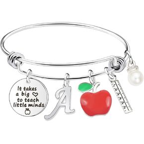 Initial Teacher Bracelet for Women Teacher Appreciation Gift It Takes a Big Heart to Teach little Minds Bangle Bracelet Thank You Gifts for Teachers on Teachers Day