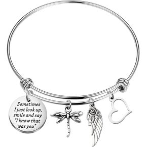 PLITI Memorial Gift Sometimes I Just Look Up Smile and Say I Know That was You Dragonfly Inspirational Bracelet