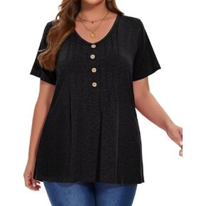 قمصان MONNURO النسائية بمقاسات كبيرة كاجوال بأكمام قصيرة ورقبة على شكل حرف V وأزرار مطوية وتونيك عصري in Kuwait