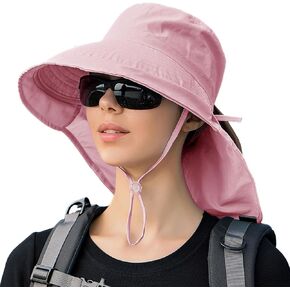 Sun Hat Women Men with Neck Flap Wide Brim Hat, Foldable Ponytail Summer UV Protection Fishing Hat for Beach Hiking Gardening