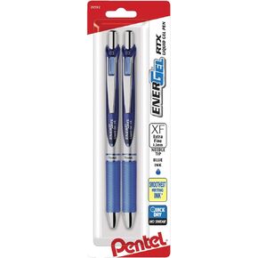 Pentel EnerGel RTX Retractable Liquid Gel Pen, 0.3 mm Needle Tip, Blue Ink, Pack of 2