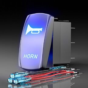 Rocker Switch Horn Momentary,Laser Etched Toggle Switch ON/Off SPST 5Pin 12V 24V Switch Jumper Wires for Cars Trucks Caravans Marine Boat ATV UTV RV