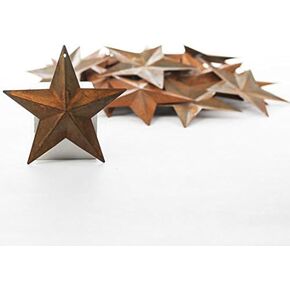 Factory Direct Craft Package of 50 Rusted Tin Dimensional Miniature Barn Stars with Hole and Hollow Backs