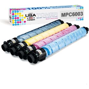 صنع في الولايات المتحدة الأمريكية بديل متوافق مع حبر Ricoh MP C6003 MP C4503 MP C5503 MPC6004 841849 841851 841852 841850 (أسود، سماوي، أصفر، أرجواني، 4 عبوات)
