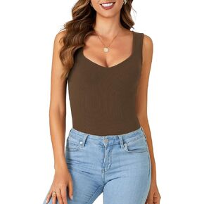 LYANER Women's Summer Tank Tops Sleeveless V Neck Shirts Ribbed Tank Tee Casual Basic Cami