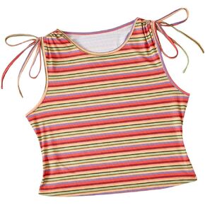SweatyRocks Women's Plus Size Striped Drawstring Ruched Tank Top Sleeveless Round Neck Cami Tops