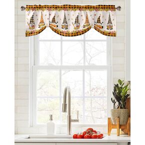 Window Valance Rod Pocket Panel for Kitchen Bedroom Window Thanksgiving Cute Fall Gnomes Valances Short Curtain Bathroom Treatment Drapes Farm Autumn Pumpkins Flowers 54x18in
