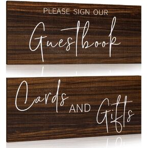 Jetec 2 Pieces Wooden Guest Book Sign Cards and Gifts Wedding Sign Rustic Farmhouse Hanging for Wedding Cabin Beach Rental House Home Decor (Brown)
