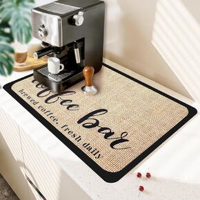 Coffee Mat Coffee Bar Mat Hide Stain Absorbent Drying Mat with Waterproof Rubber Backing Fit Under Coffee Maker Coffee Machine Coffee Pot